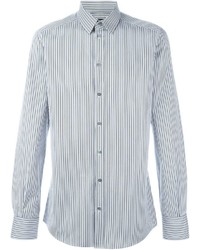 Мужская бело-синяя рубашка с длинным рукавом в вертикальную полоску от Dolce & Gabbana