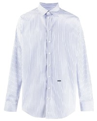 Мужская бело-синяя рубашка с длинным рукавом в вертикальную полоску от DSQUARED2