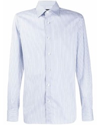 Мужская бело-синяя рубашка с длинным рукавом в вертикальную полоску от Ermenegildo Zegna