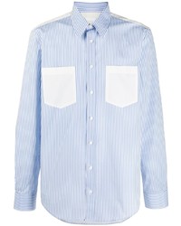 Мужская бело-синяя рубашка с длинным рукавом в вертикальную полоску от Helmut Lang
