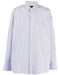 Мужская бело-синяя рубашка с длинным рукавом в вертикальную полоску от Juun.J