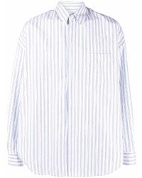 Мужская бело-синяя рубашка с длинным рукавом в вертикальную полоску от Juun.J