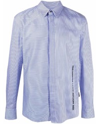 Мужская бело-синяя рубашка с длинным рукавом в вертикальную полоску от Karl Lagerfeld