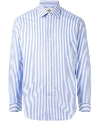 Мужская бело-синяя рубашка с длинным рукавом в вертикальную полоску от Kent & Curwen