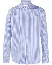 Мужская бело-синяя рубашка с длинным рукавом в вертикальную полоску от Kiton