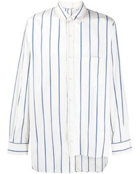 Мужская бело-синяя рубашка с длинным рукавом в вертикальную полоску от Lanvin