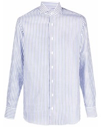 Мужская бело-синяя рубашка с длинным рукавом в вертикальную полоску от Lardini