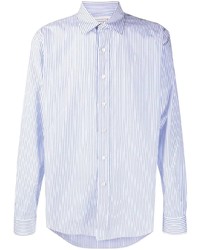 Мужская бело-синяя рубашка с длинным рукавом в вертикальную полоску от Maison Margiela