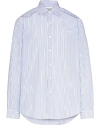 Мужская бело-синяя рубашка с длинным рукавом в вертикальную полоску от Maison Margiela