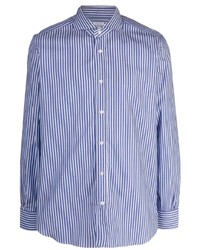 Мужская бело-синяя рубашка с длинным рукавом в вертикальную полоску от Mazzarelli