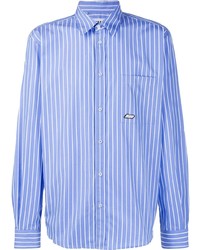 Мужская бело-синяя рубашка с длинным рукавом в вертикальную полоску от MSGM