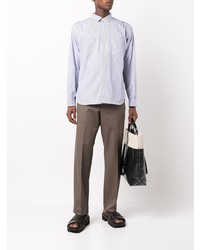 Мужская бело-синяя рубашка с длинным рукавом в вертикальную полоску от Junya Watanabe MAN