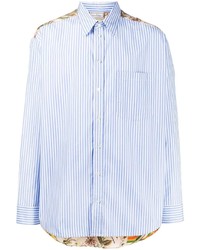 Мужская бело-синяя рубашка с длинным рукавом в вертикальную полоску от Pierre Louis Mascia