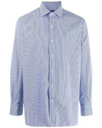 Мужская бело-синяя рубашка с длинным рукавом в вертикальную полоску от Polo Ralph Lauren