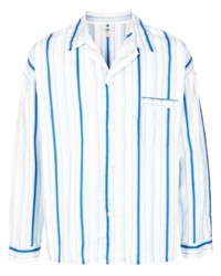 Мужская бело-синяя рубашка с длинным рукавом в вертикальную полоску от SAINT MXXXXXX