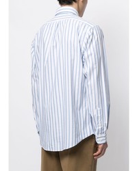 Мужская бело-синяя рубашка с длинным рукавом в вертикальную полоску от Polo Ralph Lauren