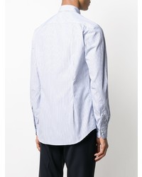 Мужская бело-синяя рубашка с длинным рукавом в вертикальную полоску от Salvatore Piccolo