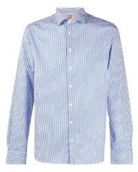 Мужская бело-синяя рубашка с длинным рукавом в вертикальную полоску от Sun 68