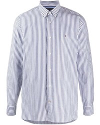 Мужская бело-синяя рубашка с длинным рукавом в вертикальную полоску от Tommy Hilfiger