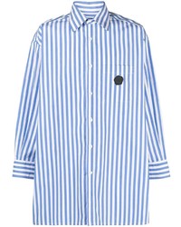 Мужская бело-синяя рубашка с длинным рукавом в вертикальную полоску от Viktor & Rolf