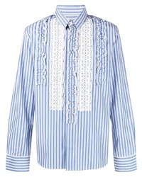 Мужская бело-синяя рубашка с длинным рукавом в вертикальную полоску от Viktor & Rolf