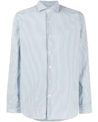 Мужская бело-синяя рубашка с длинным рукавом в вертикальную полоску от Xacus