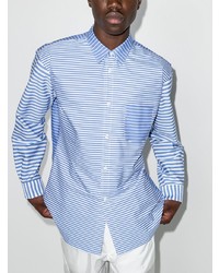 Мужская бело-синяя рубашка с длинным рукавом в горизонтальную полоску от Comme Des Garcons SHIRT