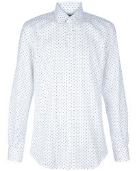 Мужская бело-синяя рубашка с длинным рукавом в горошек от Dolce & Gabbana
