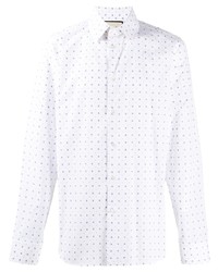 Мужская бело-синяя рубашка с длинным рукавом в горошек от Gucci