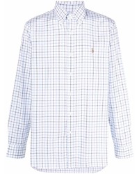 Мужская бело-синяя рубашка с длинным рукавом в клетку от Polo Ralph Lauren
