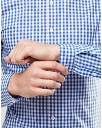 Мужская бело-синяя рубашка с длинным рукавом в мелкую клетку от Asos