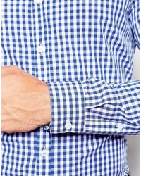 Мужская бело-синяя рубашка с длинным рукавом в мелкую клетку от Asos
