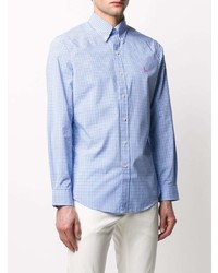 Мужская бело-синяя рубашка с длинным рукавом в мелкую клетку от Polo Ralph Lauren