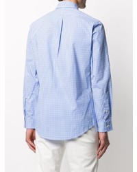 Мужская бело-синяя рубашка с длинным рукавом в мелкую клетку от Polo Ralph Lauren