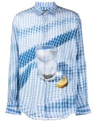 Мужская бело-синяя рубашка с длинным рукавом в мелкую клетку от Jacquemus