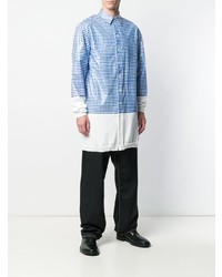 Мужская бело-синяя рубашка с длинным рукавом в мелкую клетку от Y/Project