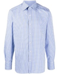 Мужская бело-синяя рубашка с длинным рукавом в мелкую клетку от Tom Ford