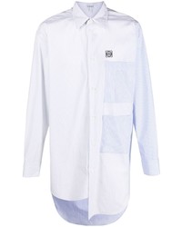 Мужская бело-синяя рубашка с длинным рукавом в стиле пэчворк от Loewe