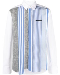 Мужская бело-синяя рубашка с длинным рукавом в стиле пэчворк от Viktor & Rolf