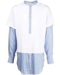 Мужская бело-синяя рубашка с длинным рукавом в стиле пэчворк от Wales Bonner