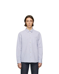 Бело-синяя рубашка с длинным рукавом из жатого хлопка в вертикальную полоску