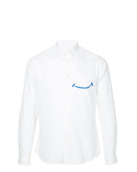 Мужская бело-синяя рубашка с длинным рукавом с принтом от Commune De Paris