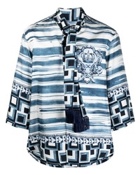 Мужская бело-синяя рубашка с длинным рукавом с принтом от Dolce & Gabbana