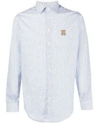 Мужская бело-синяя рубашка с длинным рукавом с принтом от Moschino