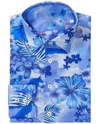 Бело-синяя рубашка с длинным рукавом с цветочным принтом