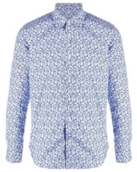 Мужская бело-синяя рубашка с длинным рукавом с цветочным принтом от Canali