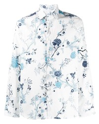 Мужская бело-синяя рубашка с длинным рукавом с цветочным принтом от Etro