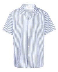 Мужская бело-синяя рубашка с коротким рукавом в вертикальную полоску от Alex Mill