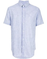 Мужская бело-синяя рубашка с коротким рукавом в вертикальную полоску от Armani Exchange