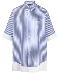 Мужская бело-синяя рубашка с коротким рукавом в вертикальную полоску от Balenciaga